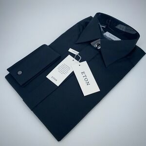 Eton Dress Shirt Mens L 16 - 41 Black Fine Twill Stretch Contemporary Fit Formal